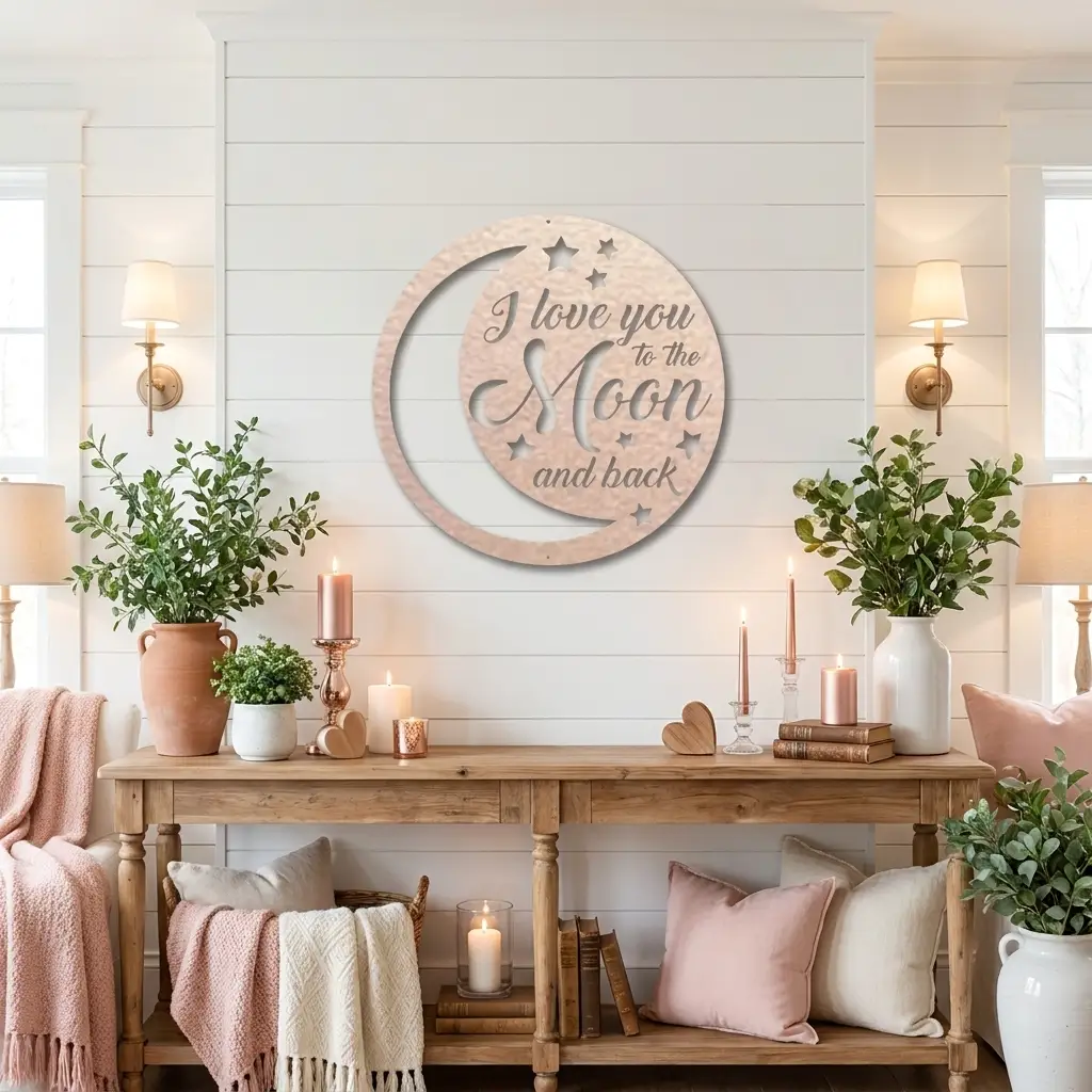 I Love You to the Moon and Back Metal Wall Art – Romantic Moon & Stars Love Sign, Anniversary & Wedding Gift