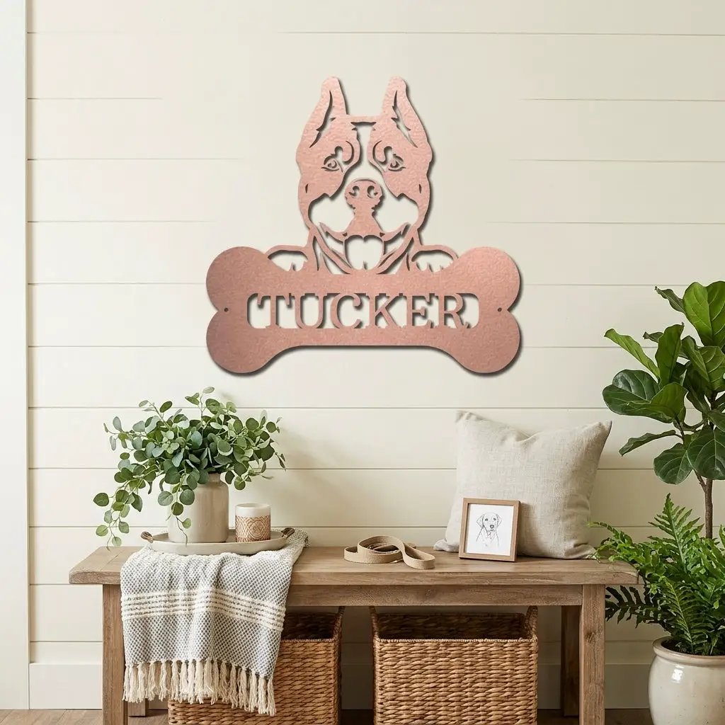 Pit Bull Dog Custom Name Metal Art Wall Sign