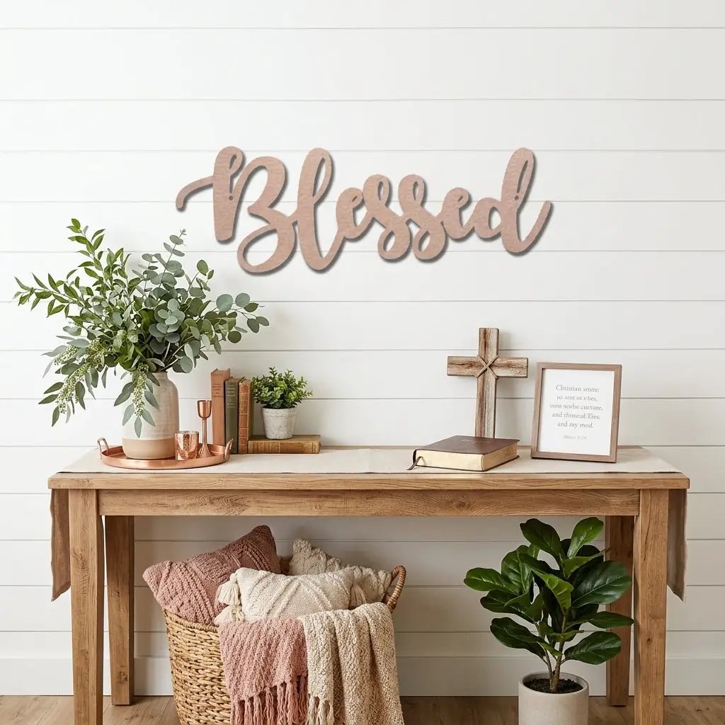 Blessed Word Script Indoor Outdoor Steel Walll Sign