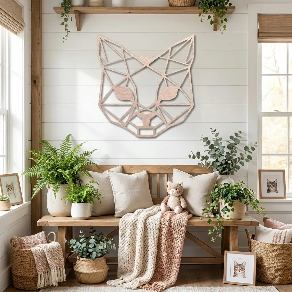 Geometric Cat Metal Wall Art | Modern Cat Wall Decor | Minimalist Feline Metal Art | Cat Lover Gift | Pet Memorial Decor | Living Room, Nursery & Office Wall Hanging | Made in USA