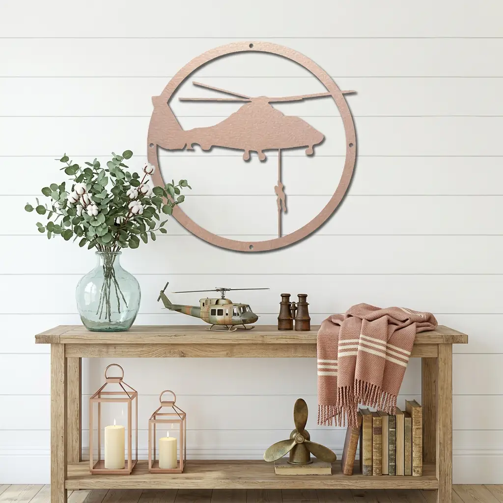 Helicopter Metal Wall Art – Aviation Rescue Metal Sign, Pilot & Military Inspired Wall Decor