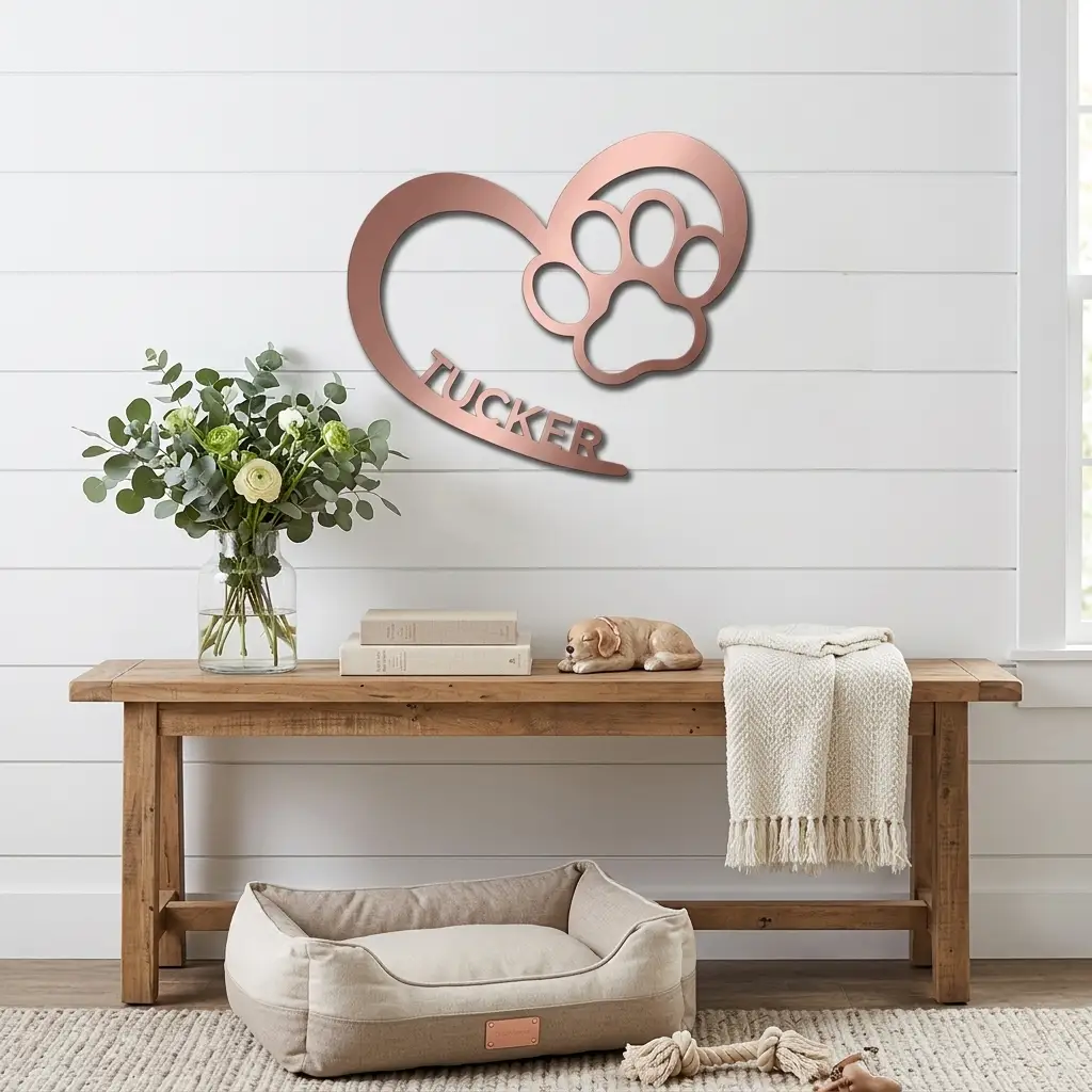 Personalized Puppy Love Metal Wall Art – Custom Dog Paw Heart Sign – Pet Name Metal Decor – Dog Lover Gift – Indoor Outdoor Steel Sign