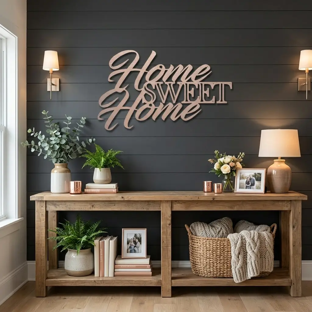 Home Sweet Home Metal Sign, Farmhouse Wall Decor, Script Wall Art, Rustic Home Decor, Housewarming Gift