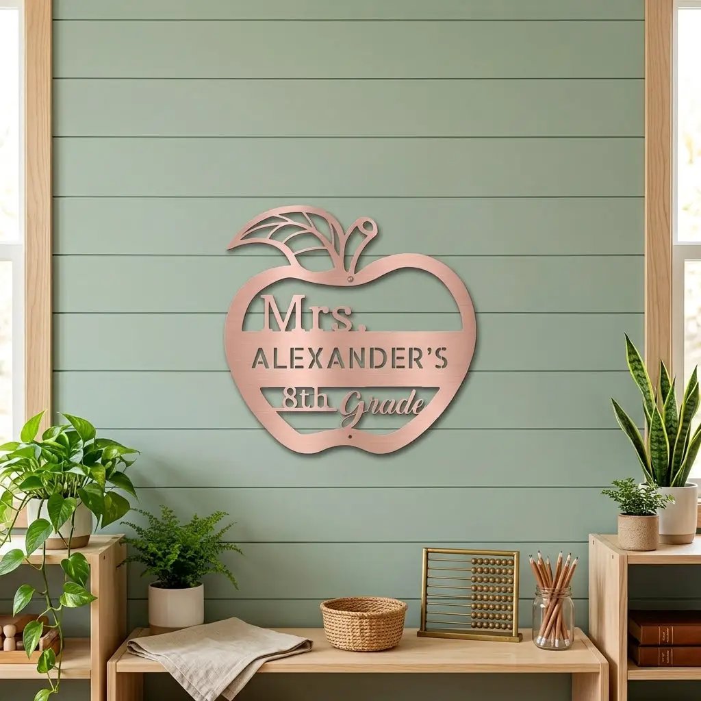 Personalized Teacher Apple Metal Wall Art | Custom Teacher Name Sign | Classroom Door Decor | Teacher Appreciation Gift | Made in USA