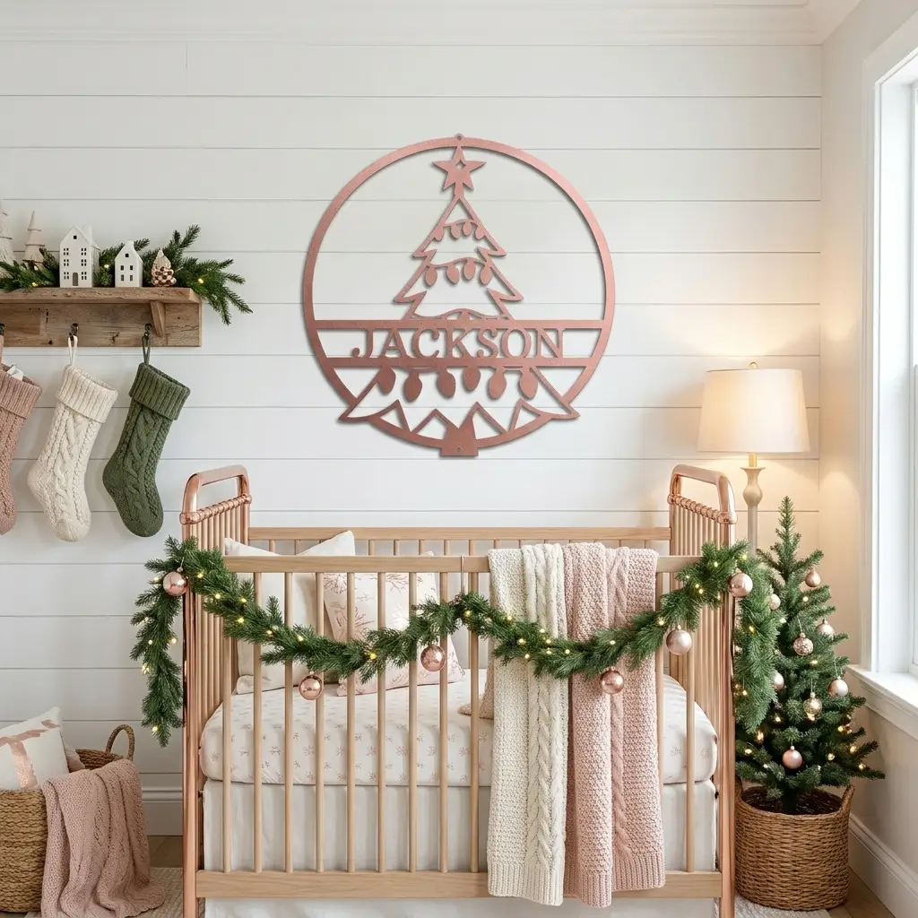 Personalized Christmas Tree Metal Wall Art – Custom Family Name Holiday Sign – Handmade Steel Décor (5 Sizes, 5 Colors)