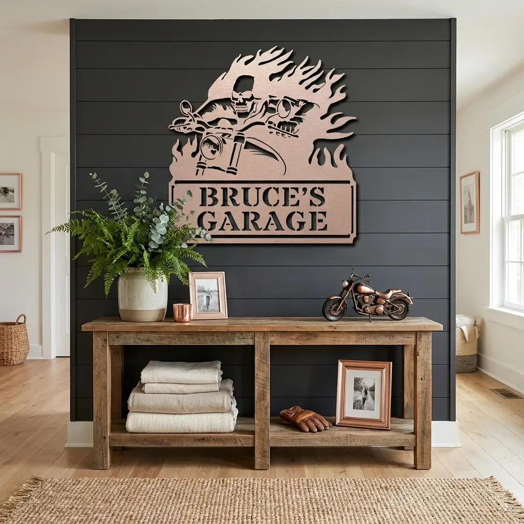 Personalized Demon Motorcycle Metal Wall Art | Custom Biker Name Sign