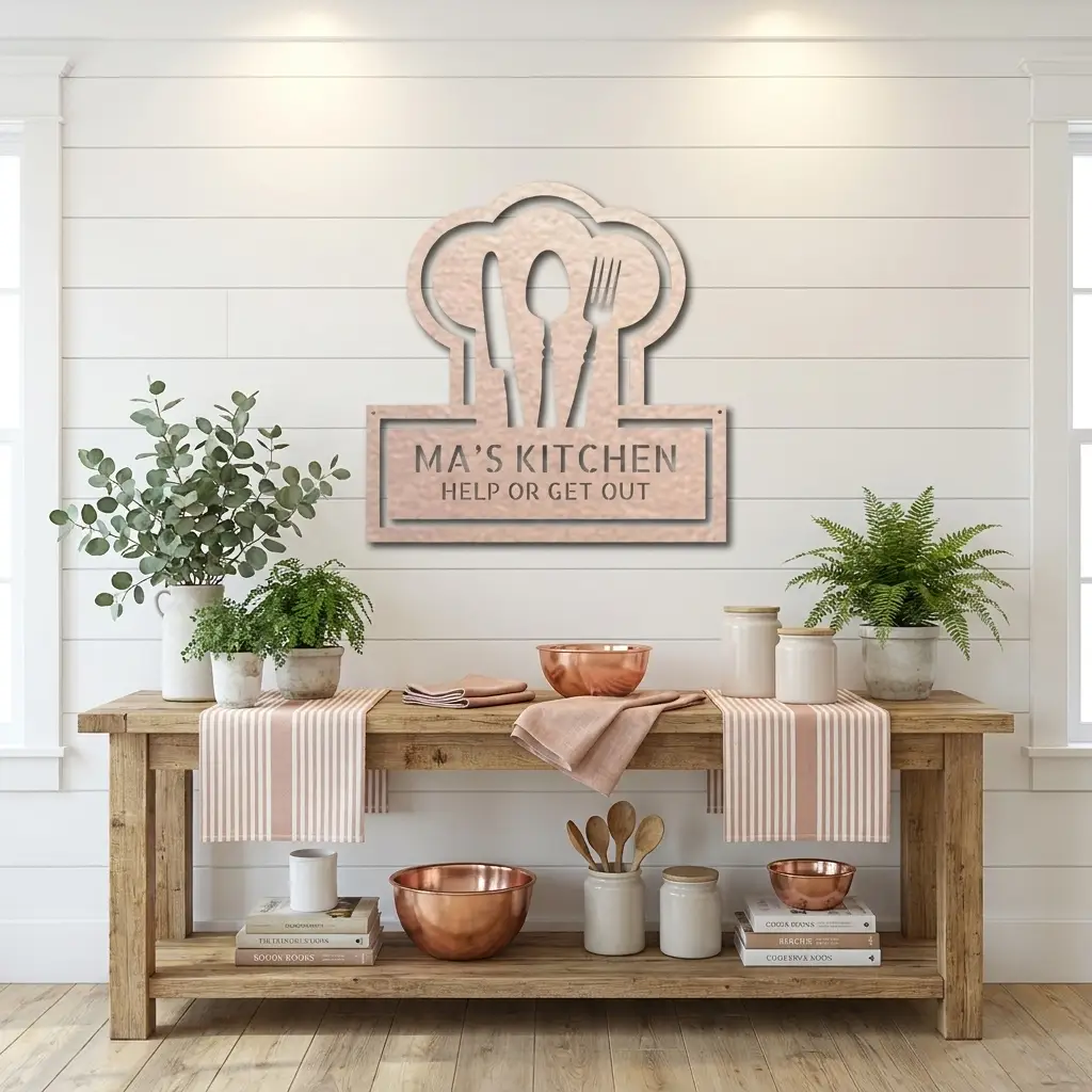 Kitchen Personalized Metal Sign | Custom Chef Hat Wall Decor | Family Name Cooking Sign | Restaurant, Diner, Bistro Art