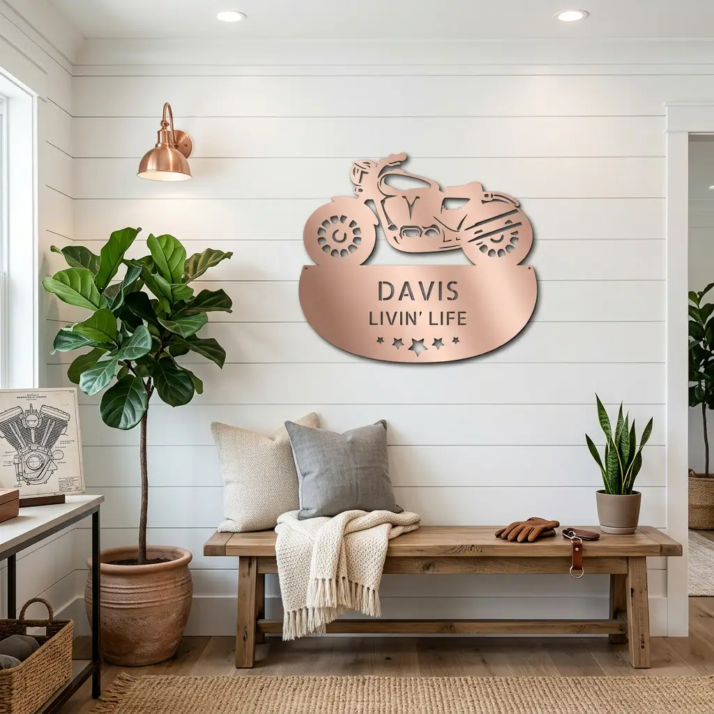 Personalized Motorcycle Metal Wall Sign – Custom Name Laser-Cut Steel Art for Indoors & Outdoors