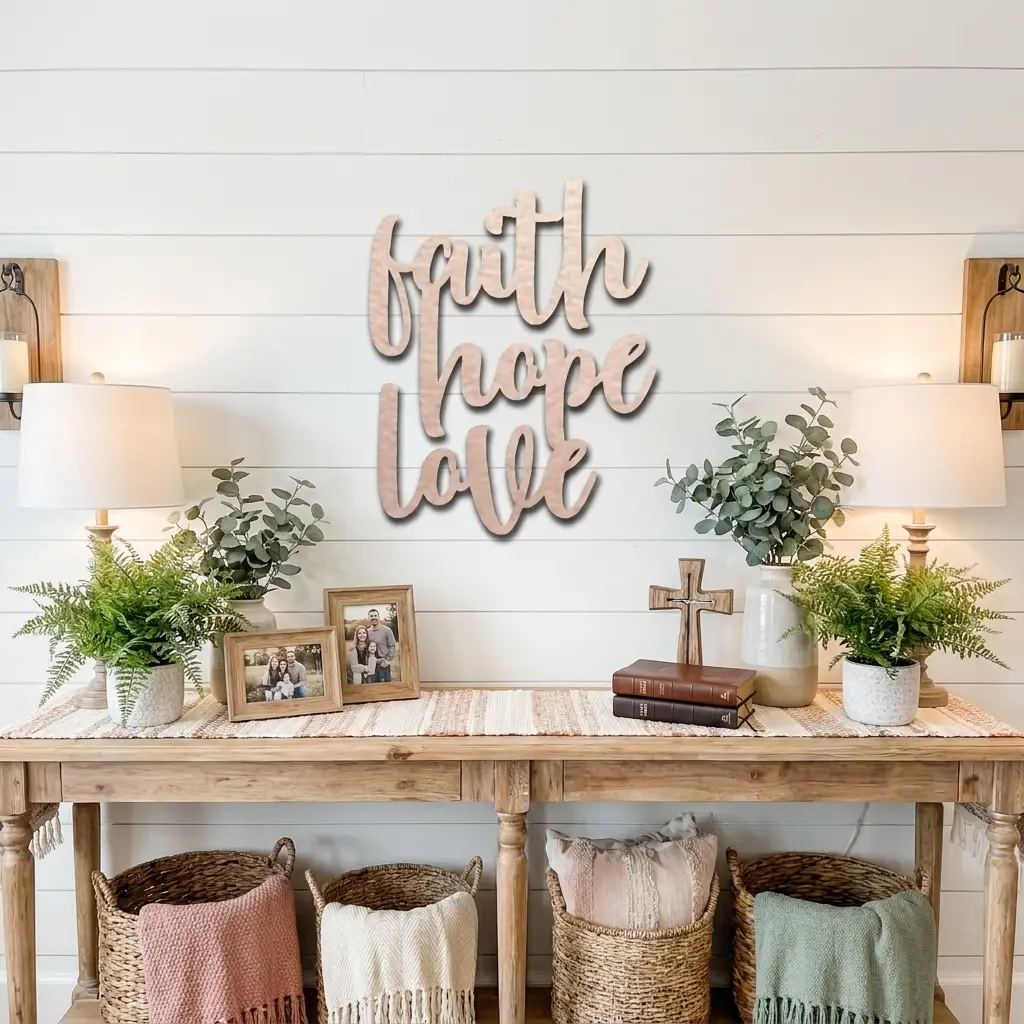 Faith Hope Love Script Indoor Outdoor Steel Wall Sign