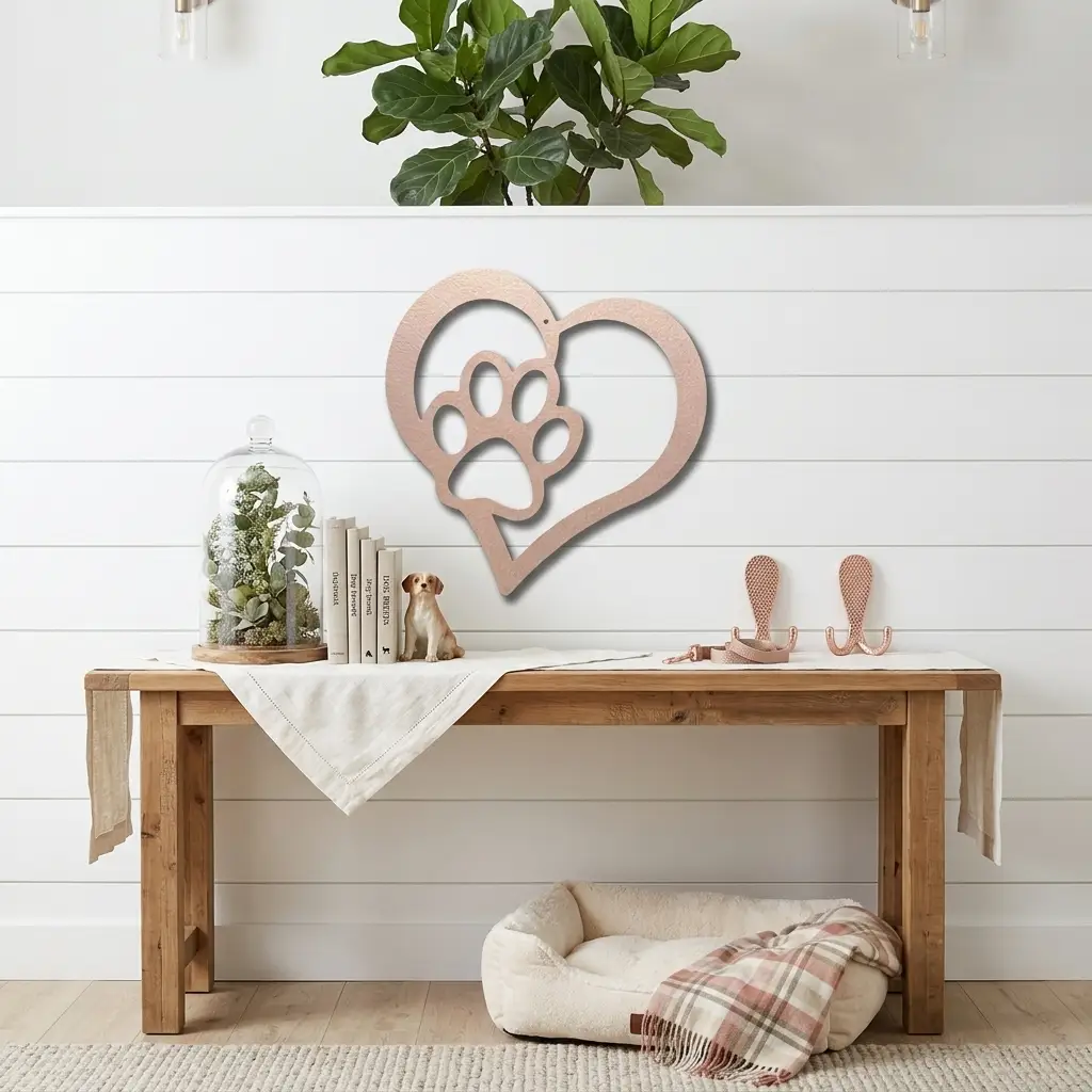 Puppy Love Metal Wall Art – Dog Paw Heart Metal Sign – Pet Lover Decor – Rustic Dog Mom Gift – Indoor Outdoor Steel Wall Art