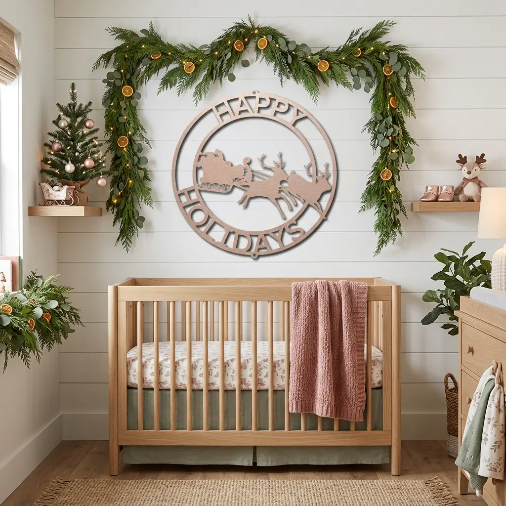 Personalized Santa Sleigh & Reindeer Metal Wall Art – Custom Family Name Christmas Sign – Handmade Steel Décor (5 Sizes, 5 Colors)