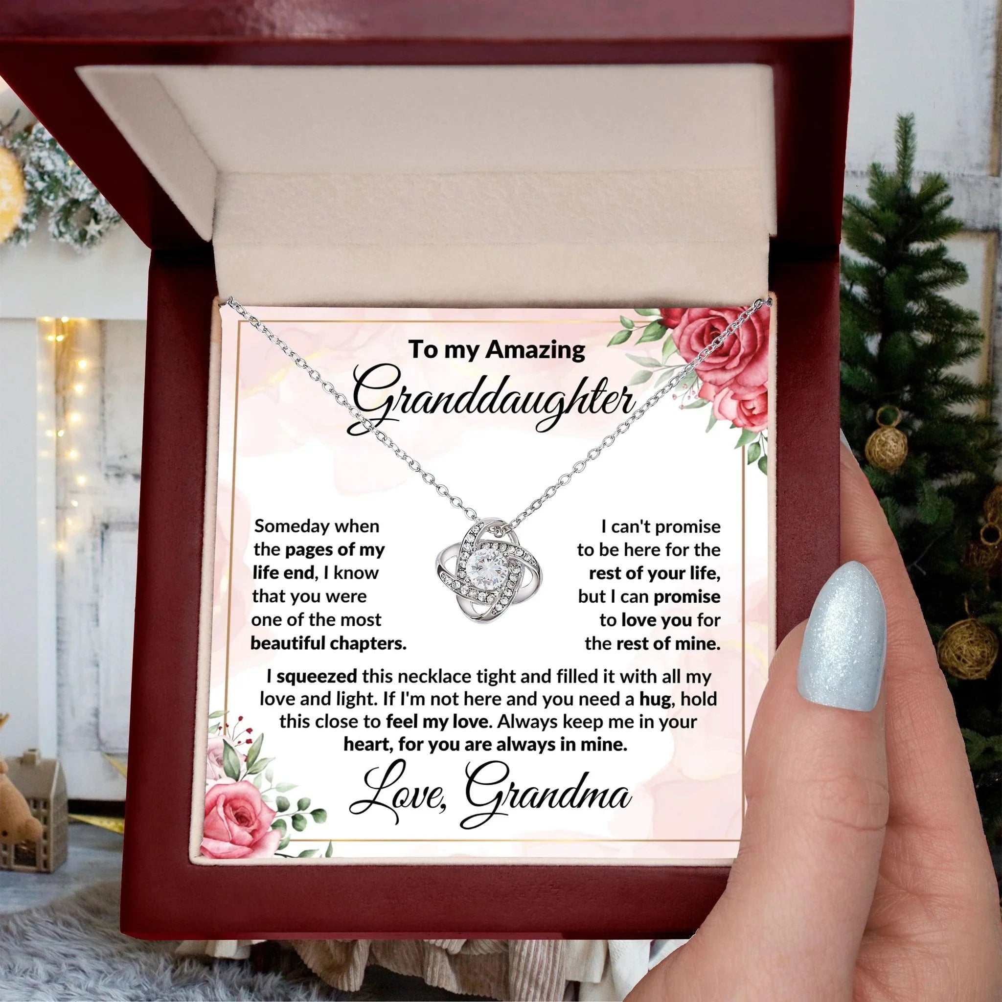 To My Amazing Granddaughter Love Knot Necklace Personalized Message Card