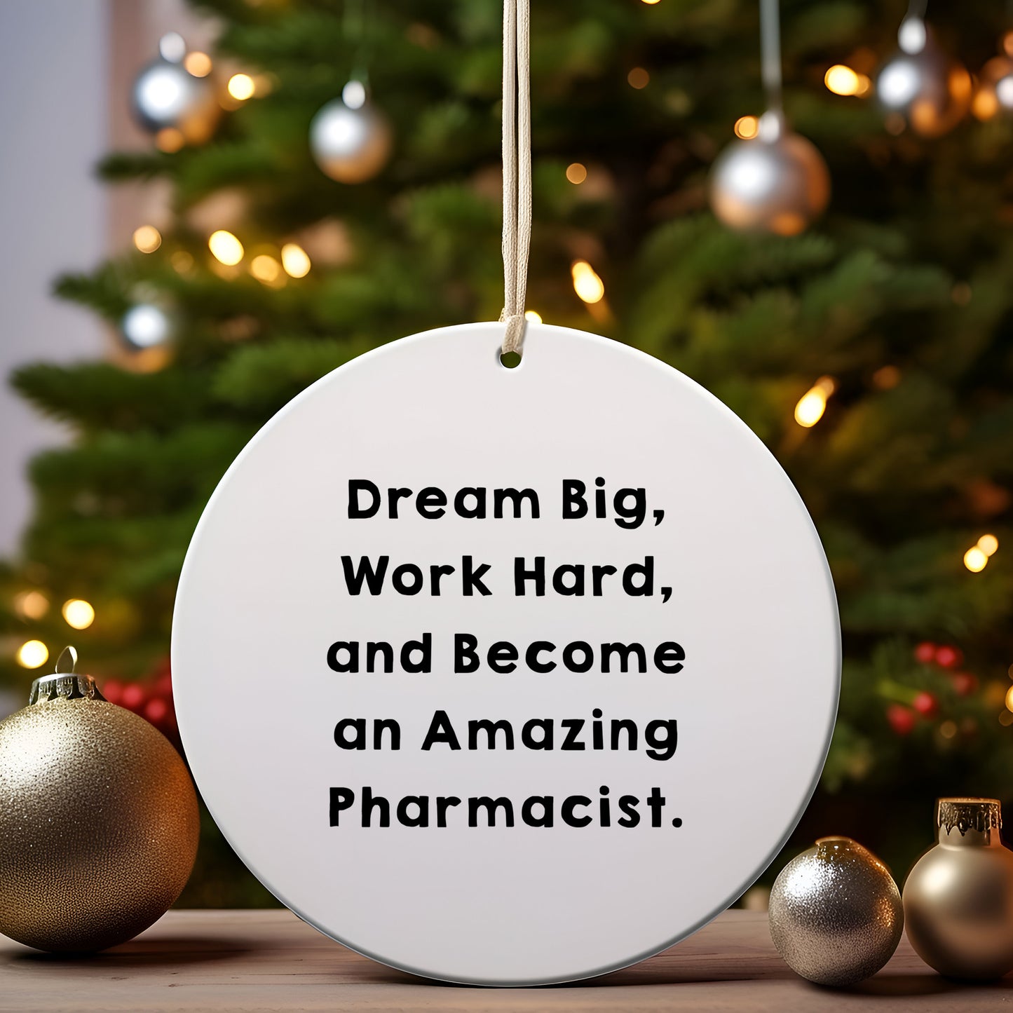 Inspirational Pharmacist Gifts for Christmas - 'Dream Big, Work Hard, And Become An Amazing Pharmacist.' Circle Ornament from Friends and Family