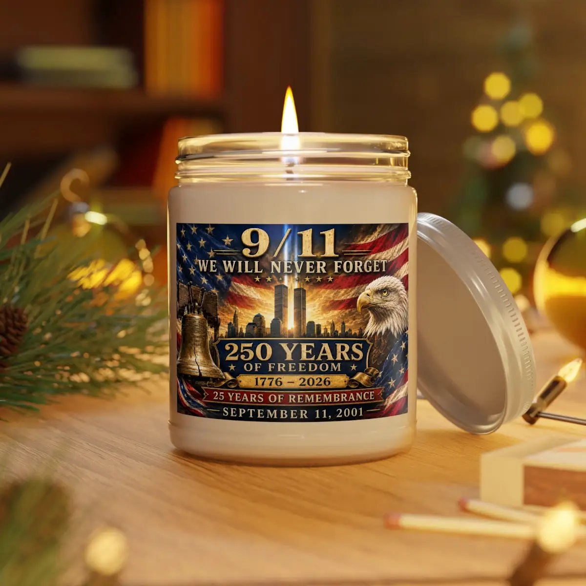 9/11 Never Forget Memorial Candle, September 11 Remembrance Gift, Patriotic Soy Candle, Twin Towers Eagle Tribute, 1776-2026 Decor