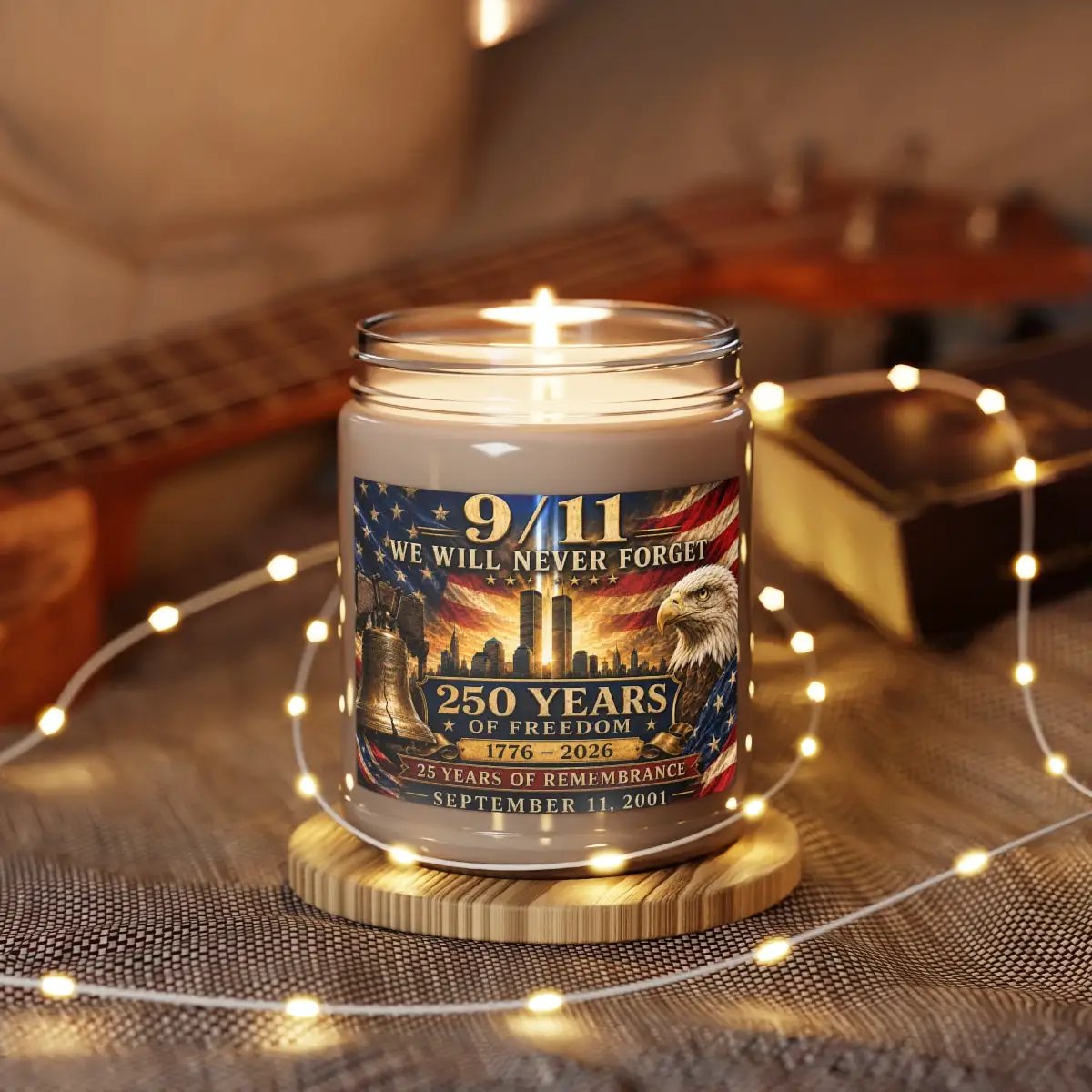 9/11 Never Forget Memorial Candle, September 11 Remembrance Gift, Patriotic Soy Candle, Twin Towers Eagle Tribute, 1776-2026 Decor