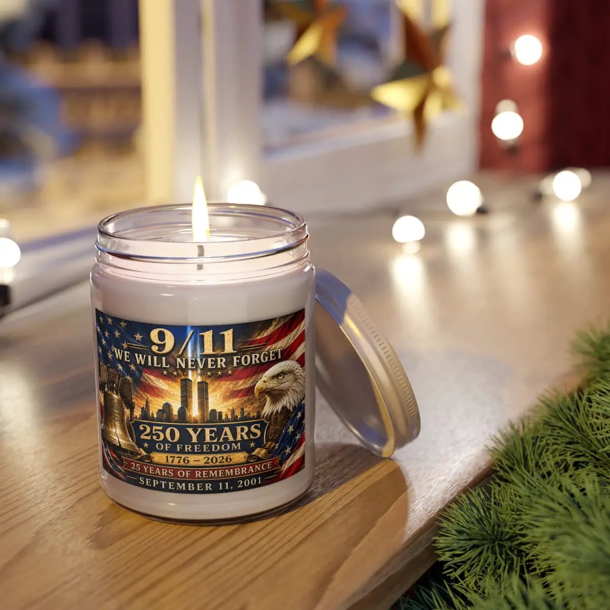 9/11 Never Forget Memorial Candle, September 11 Remembrance Gift, Patriotic Soy Candle, Twin Towers Eagle Tribute, 1776-2026 Decor