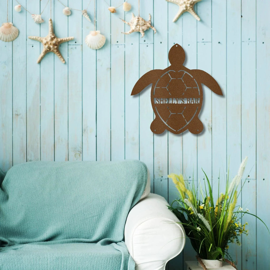 Sea Turtle Custom Name Metal Art Wall Sign