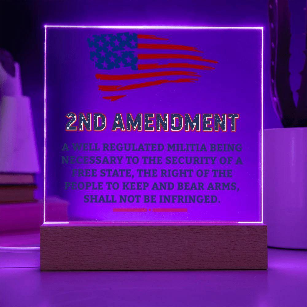 Second Amendment Patriotic Acrylic Square Plaque with LED Wooden Base