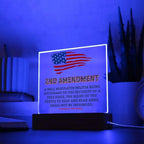 Second Amendment Patriotic Acrylic Square Plaque with LED Wooden Base