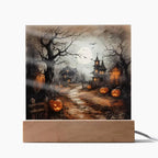 Shadowy Stronghold: Unique Mansion Halloween Acrylic Lighted Plaque