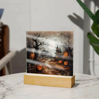 Shadowy Stronghold: Unique Mansion Halloween Acrylic Lighted Plaque