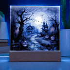 Shadowy Stronghold: Unique Mansion Halloween Acrylic Lighted Plaque