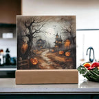 Shadowy Stronghold: Unique Mansion Halloween Acrylic Lighted Plaque