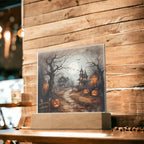 Shadowy Stronghold: Unique Mansion Halloween Acrylic Lighted Plaque