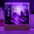 Shadowy Stronghold: Unique Mansion Halloween Acrylic Lighted Plaque