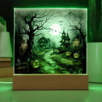 Shadowy Stronghold: Unique Mansion Halloween Acrylic Lighted Plaque