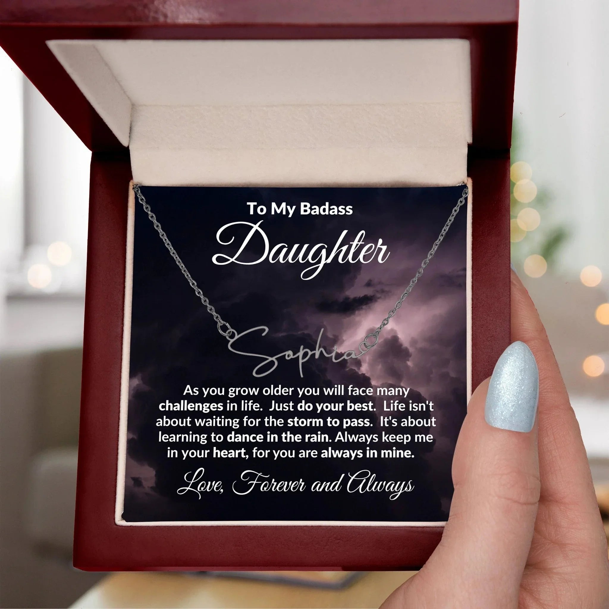 To My Badass Daughter Dance in the Rain Personalized Name Necklace