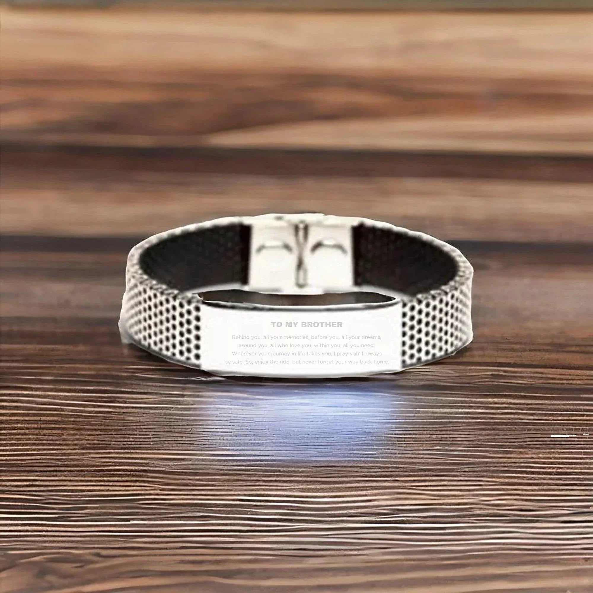 To My Brother Gifts, Inspirational Brother Stainless Steel Bracelet, Sentimental Birthday Christmas Unique Gifts For Brother Behind you, all your memories, before you, all your dreams, around you, all who love you, within you, all you need