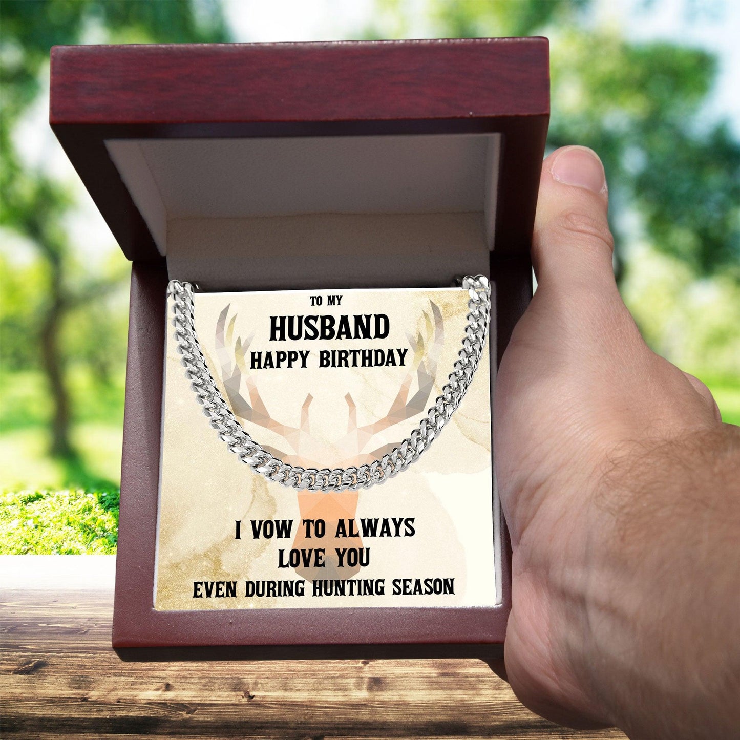 Hunter's Love Token: Funny & Personalized Cuban Necklace Birthday Gift from Wife - Mallard Moon Gift Shop