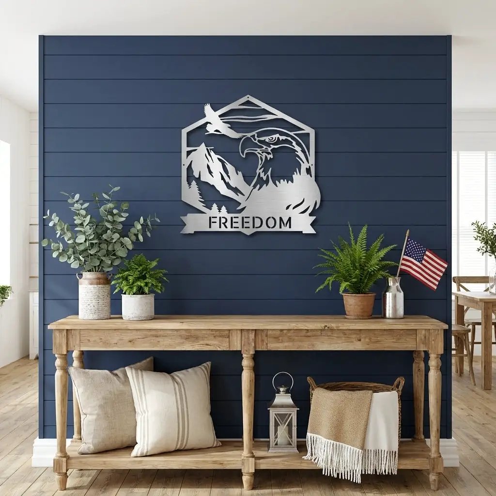 Personalized Eagle Metal Wall Art, Custom Freedom Sign, Mountain Eagle Decor, Patriotic Wall Art