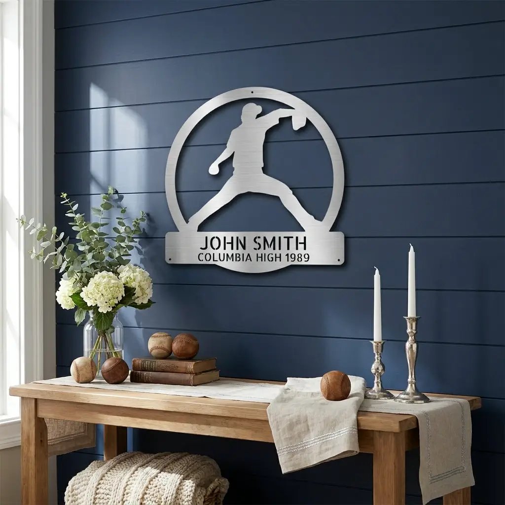 Personalized Baseball Player Metal Sign, Custom Name Baseball Wall Art, Baseball Gift for Player, Sports Decor, Coach Gift