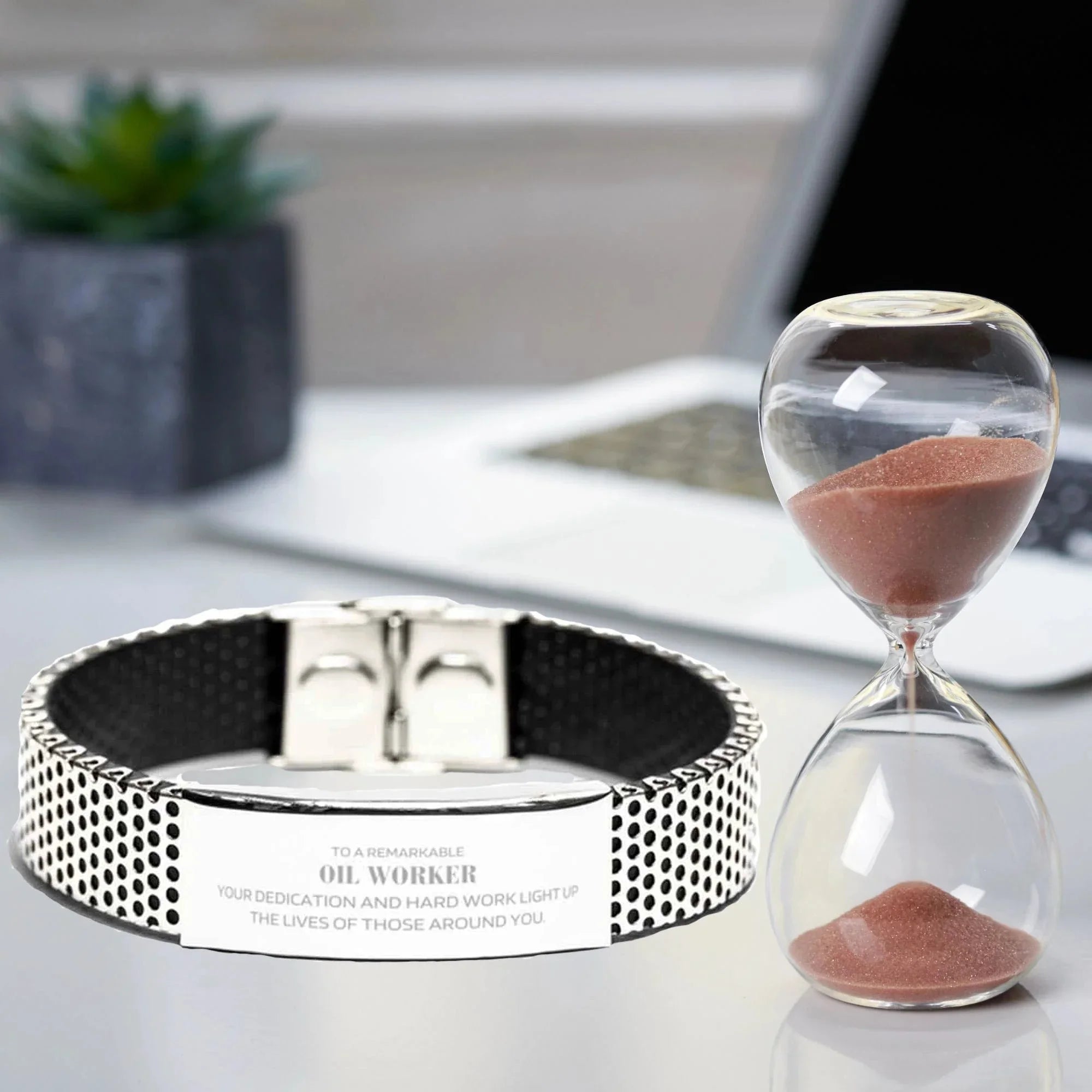 Oil Worker Silver Stainless Steel Mesh Bracelet – Engraved Inspirational Gift for Men – Adjustable Mesh Wristband – Durable & Rust-Resistant – Appreciation Jewelry for Oilfield Workers, Husbands, Sons & Boyfriends