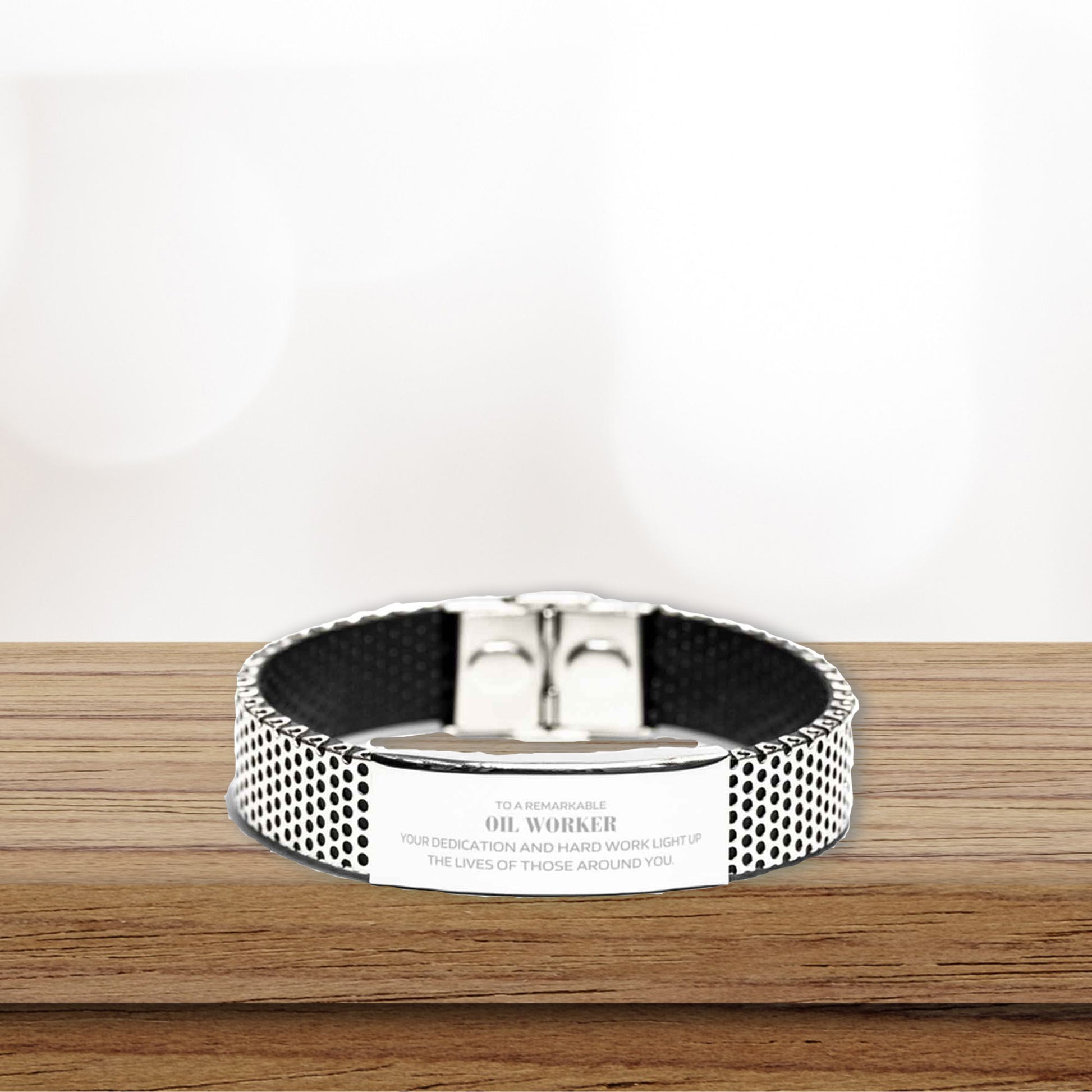 Oil Worker Silver Stainless Steel Mesh Bracelet – Engraved Inspirational Gift for Men – Adjustable Mesh Wristband – Durable & Rust-Resistant – Appreciation Jewelry for Oilfield Workers, Husbands, Sons & Boyfriends - Mallard Moon Gift Shop
