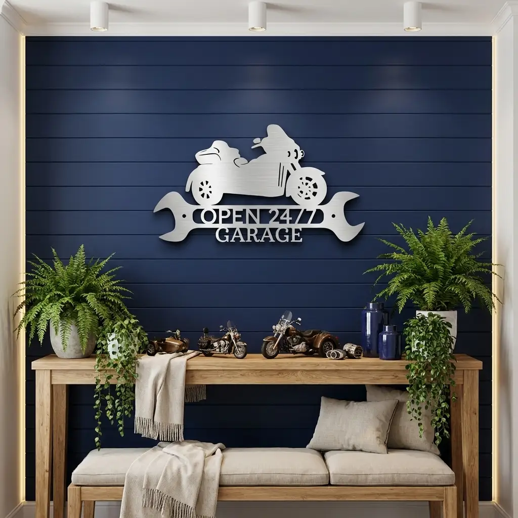 Personalized Trike Motorcycle Metal Wall Art Sign – Custom 2 Line Biker Garage Sign – Trike Rider Gift – Man Cave Decor – Steel Wall Art