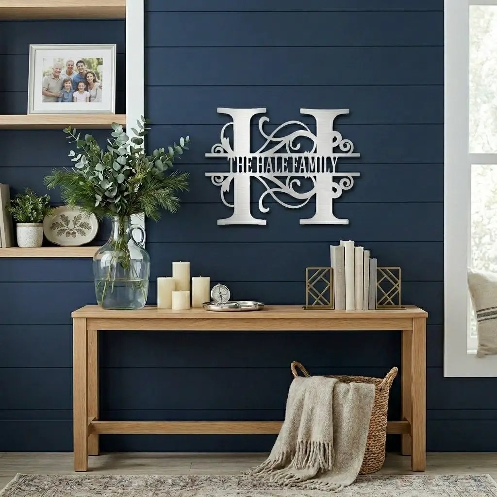 Split Letter Monogram Custom Name Indoor Outdoor Steel Wall Sign