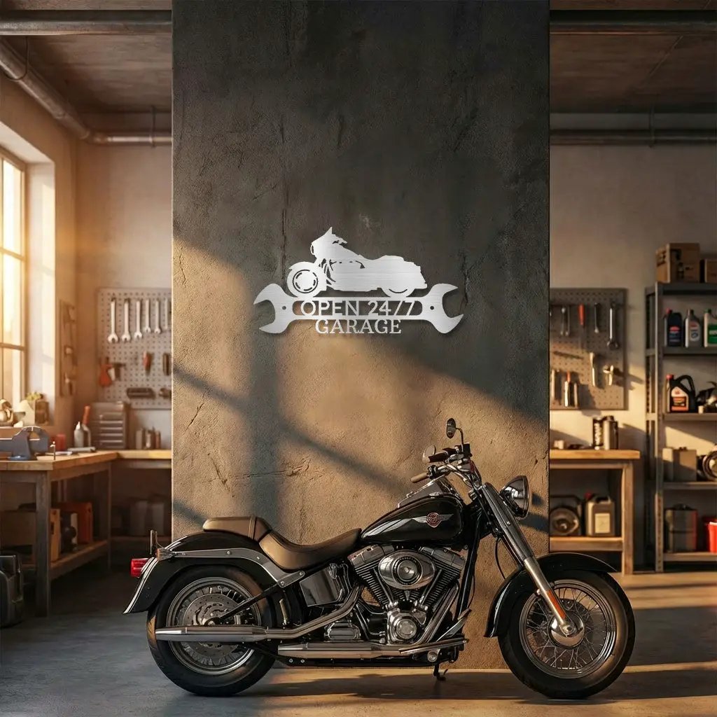 Personalized Motorcycle Garage Metal Sign – Biker Gift – Custom Name Metal Sign – Man Cave Decor – Garage Sign