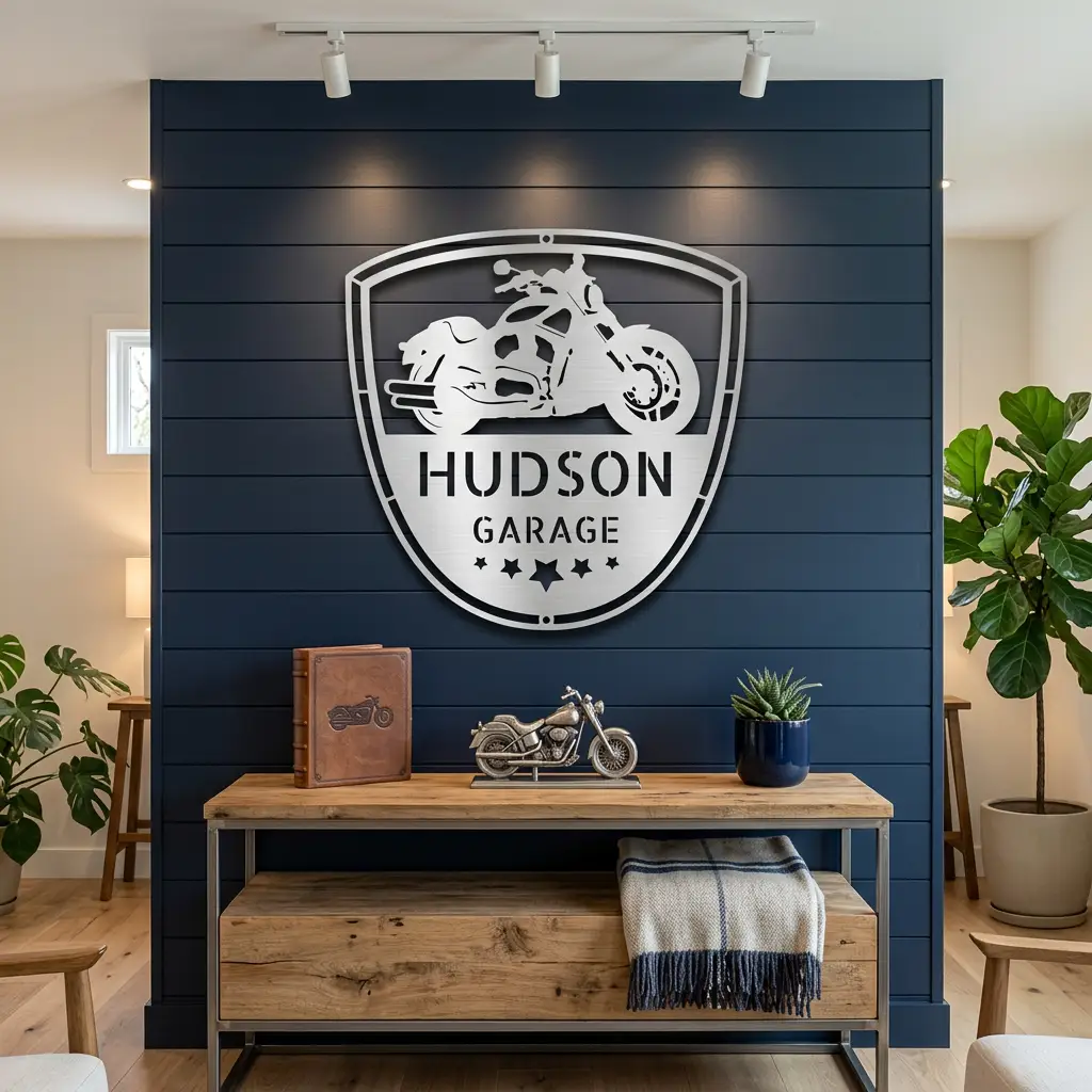Motorcycle Biker Personalized Name Indoor Outdoor Steel Wall Sign