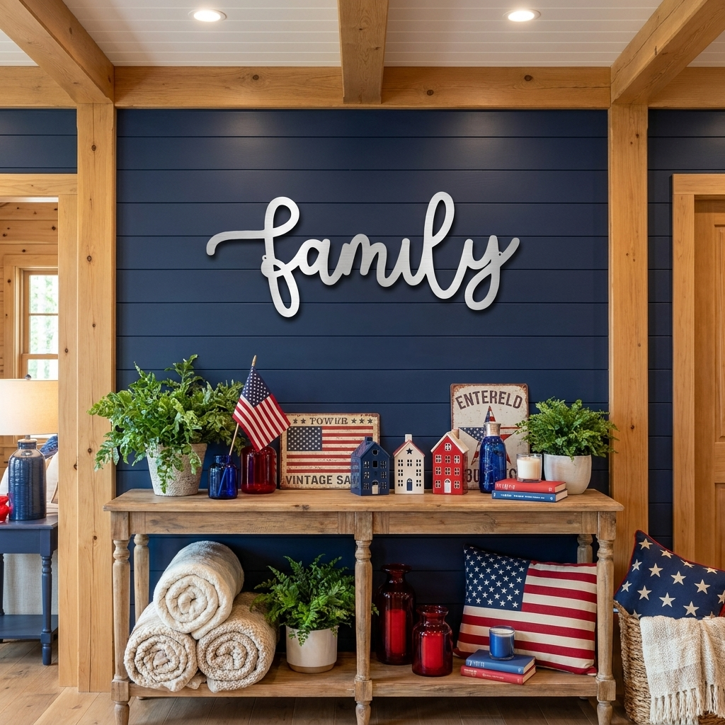 Family Script Metal Wall Art – Modern Farmhouse Decor – Minimalist Home Sign – Family Wall Decor