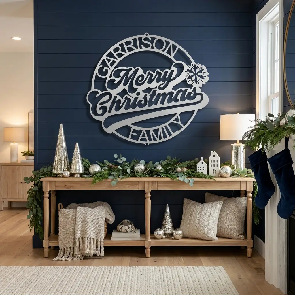 Personalized Merry Christmas Metal Sign | Custom Family Name Christmas Wall Decor | Holiday Metal Wall Art | Christmas Porch Sign | Made in USA