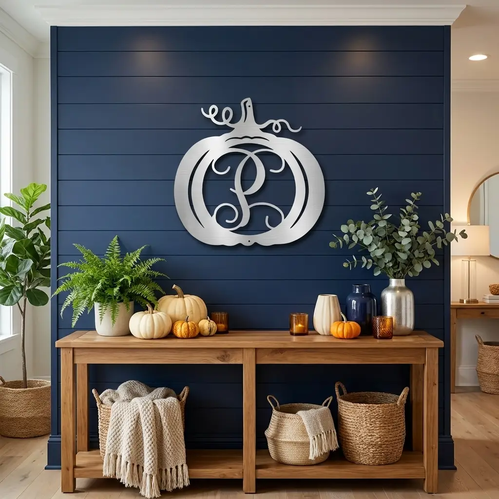 Pumpkin Custom Family Name Initial Monogram Indoor Outdoor Steel Wall Sign
