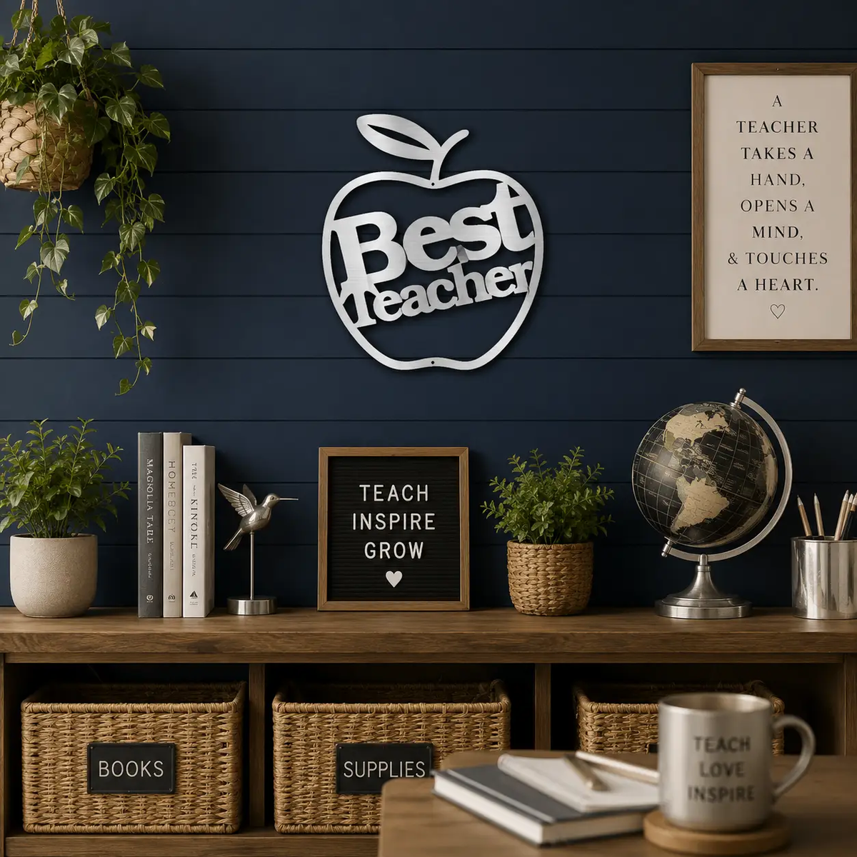 Best Teacher Metal Wall Art | Teacher Appreciation Gift | Apple Classroom Decor | Teacher Office Wall Sign | Made in USA