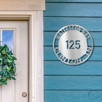 Bold Circle Address Personalized Front Door, Porch, Patio Steel Wall Sign Metal Art