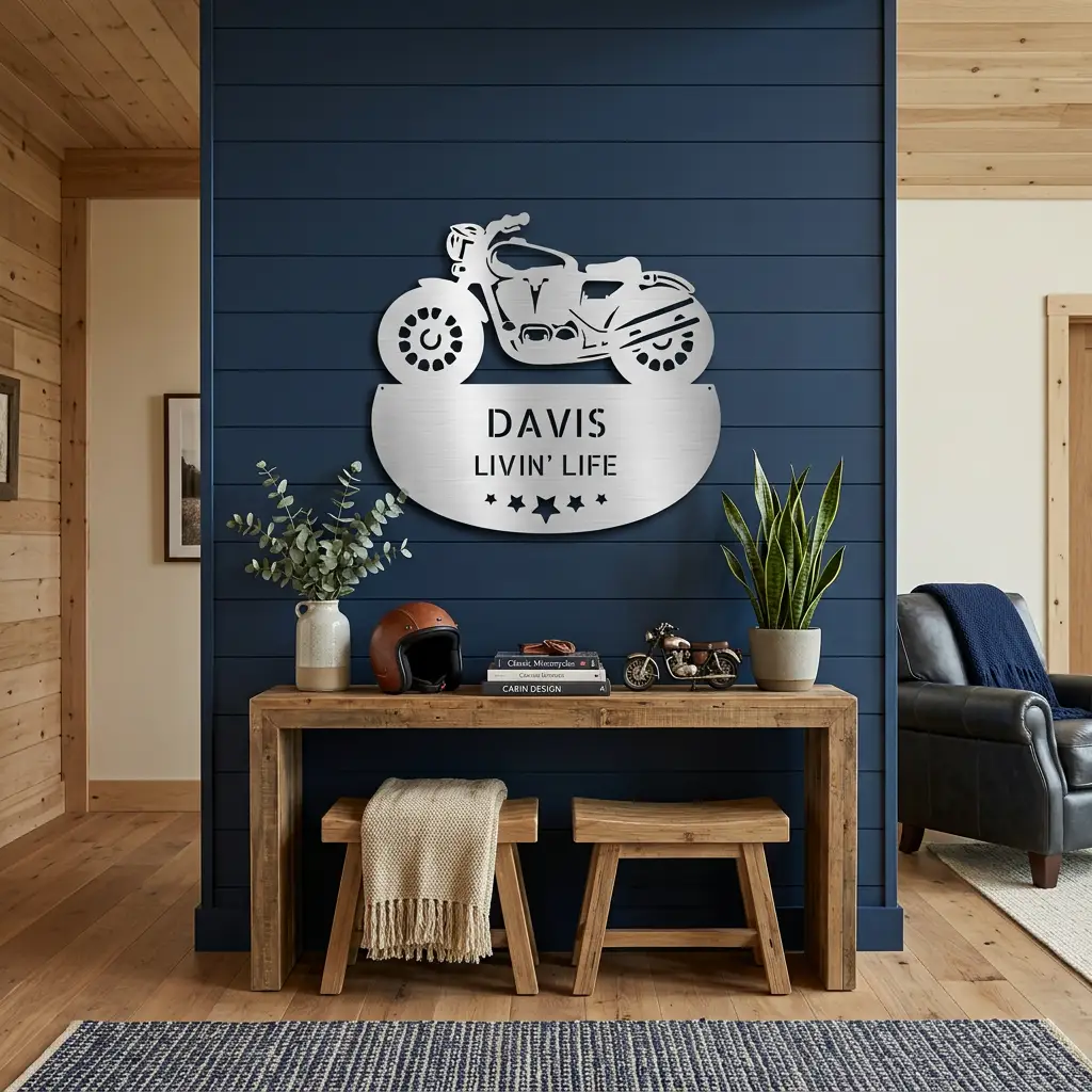 Personalized Motorcycle Metal Wall Sign – Custom Name Laser-Cut Steel Art for Indoors & Outdoors