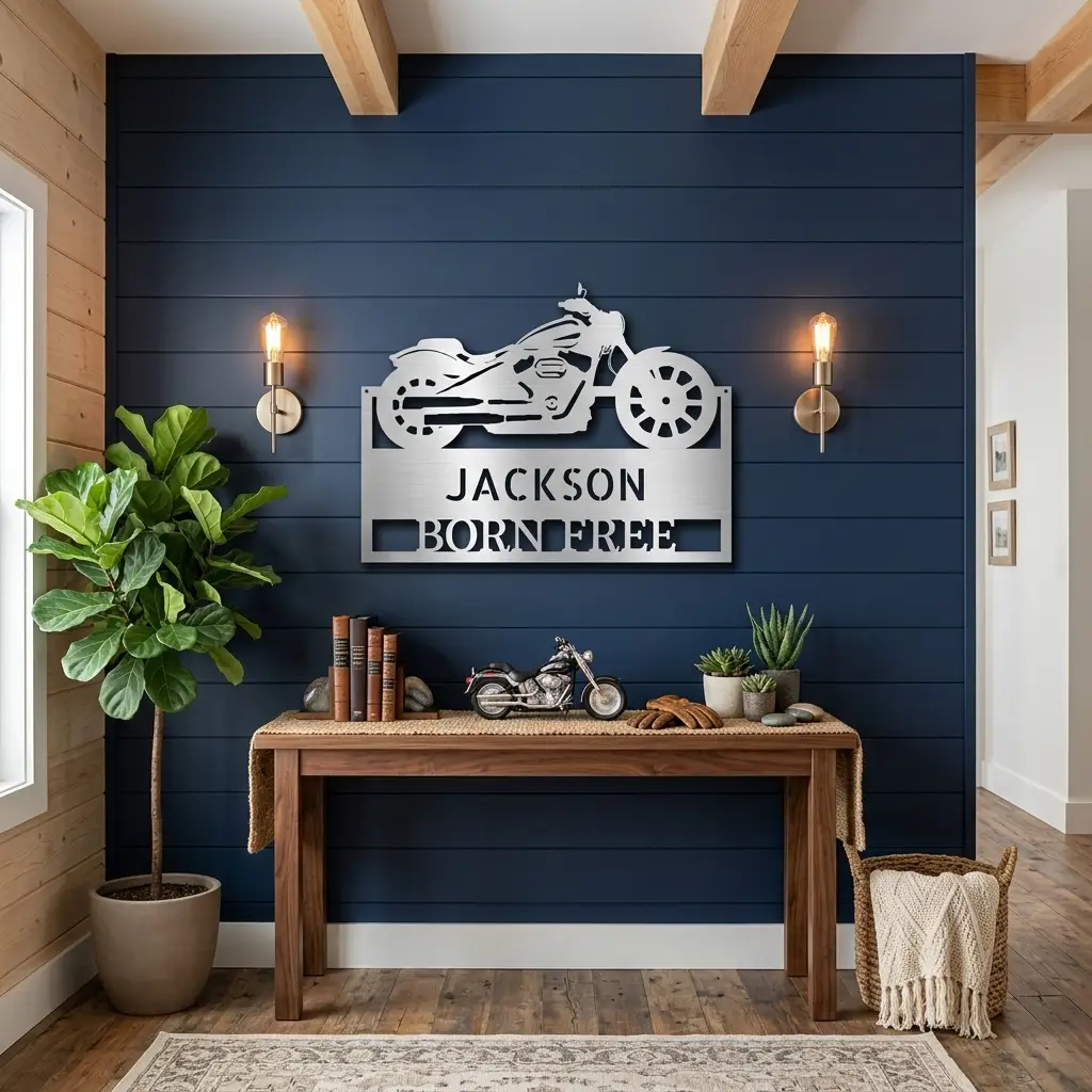 Motorcycle Shop Custom Name Indoor Outdoor Steel Wall Sign