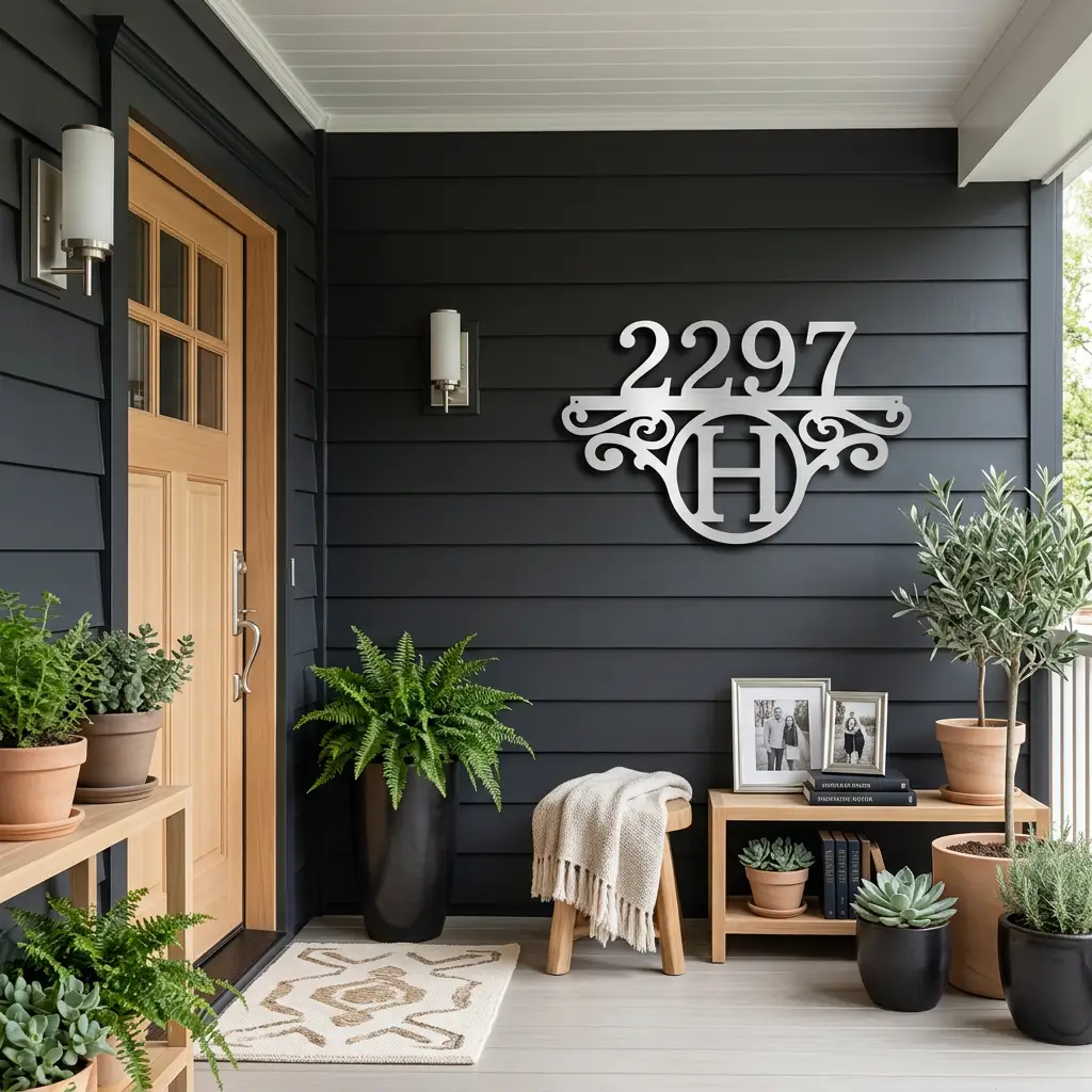 Initial Address Monogram Personalized Indoor Outdoor Steel Wall Sign Art