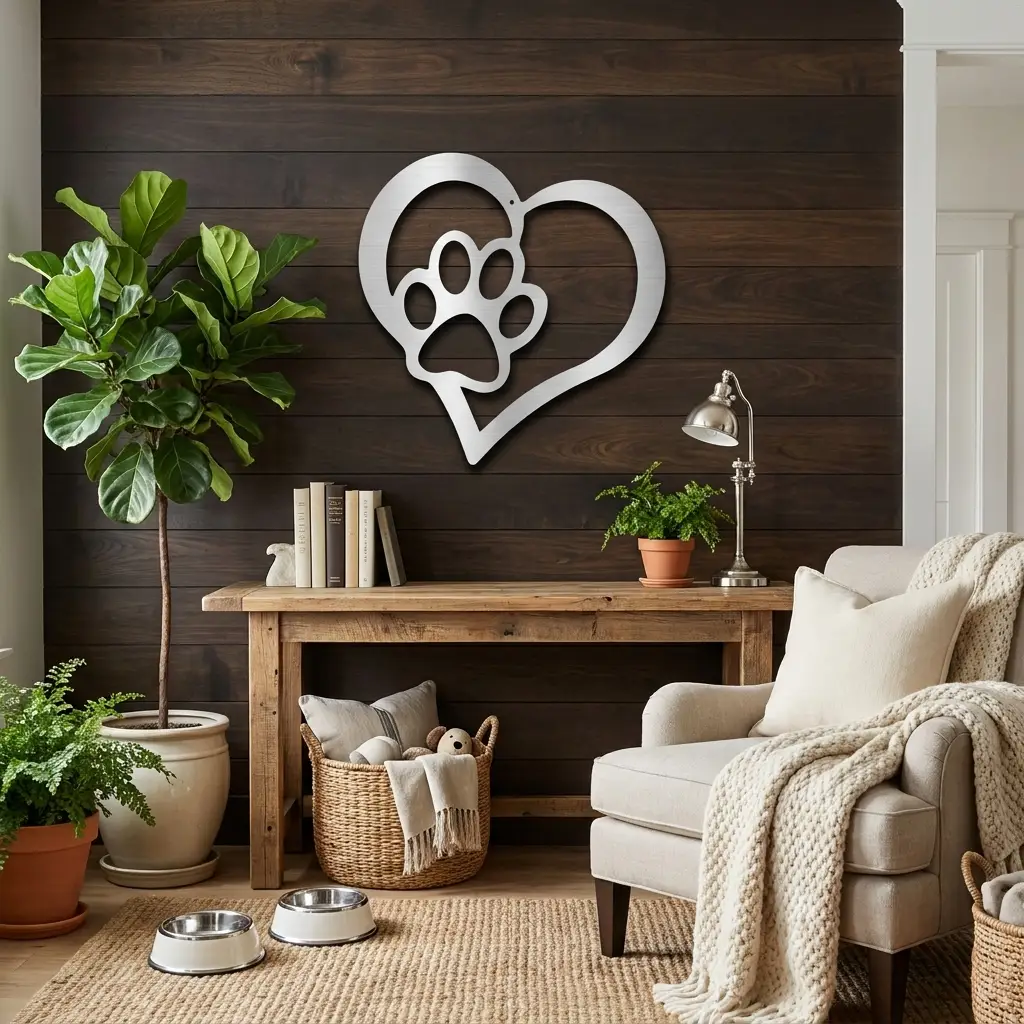 Puppy Love Metal Wall Art – Dog Paw Heart Metal Sign – Pet Lover Decor – Rustic Dog Mom Gift – Indoor Outdoor Steel Wall Art